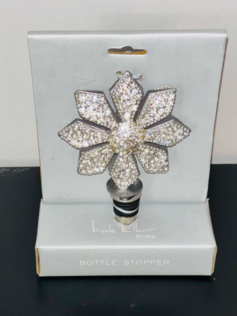 Nicole Miller Silver Crystal Flower Wine Bottle Stopper